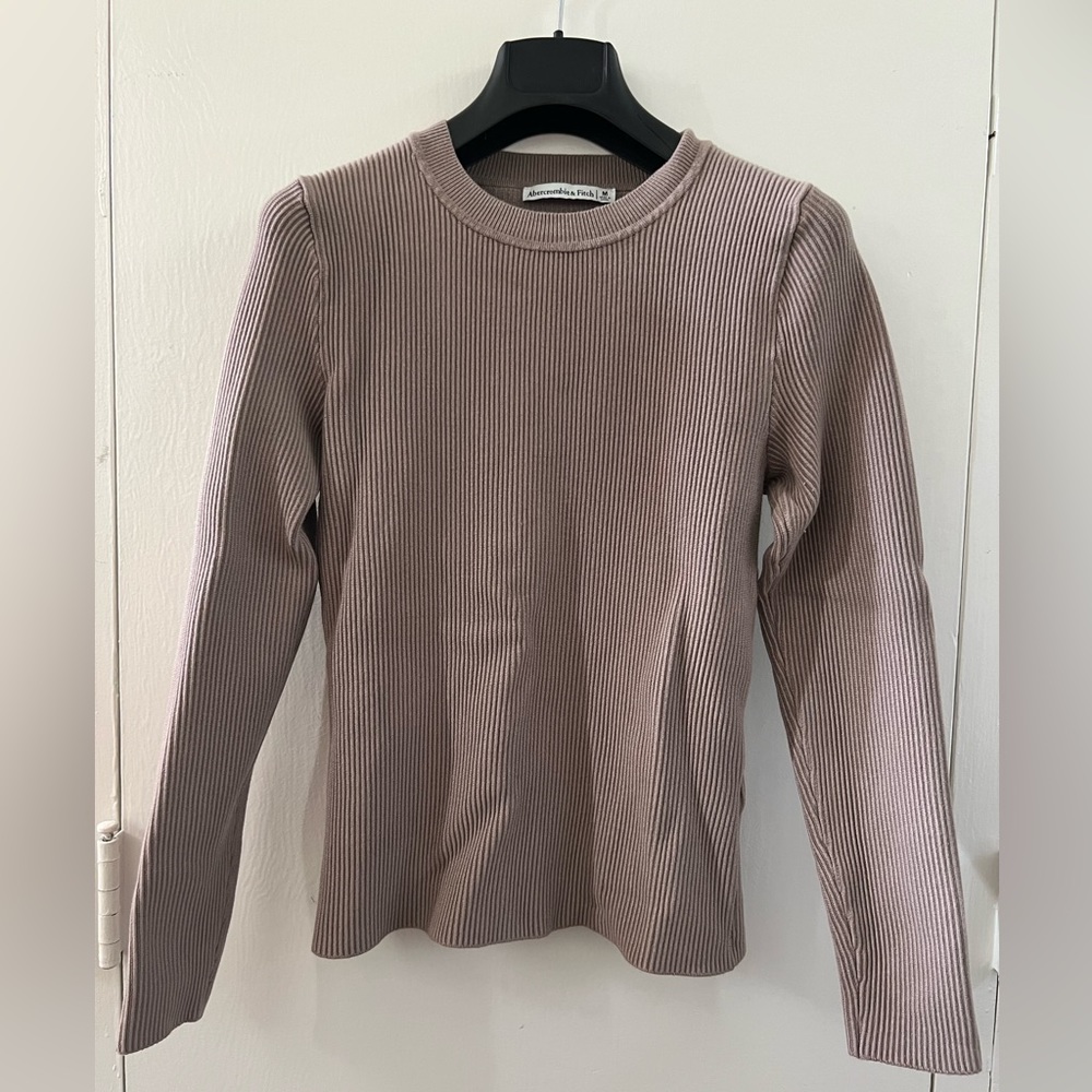 Long sleeve ottoman crew top, Taupe